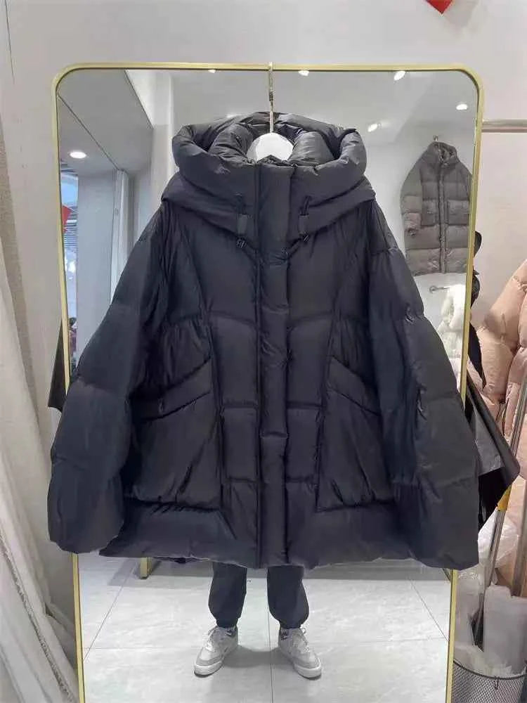 Puff Down Jacket Women's Winter Jacket Padded New Outerwear Hooded Versatile Loose Padding Thickened White Duck Down Warm Coat