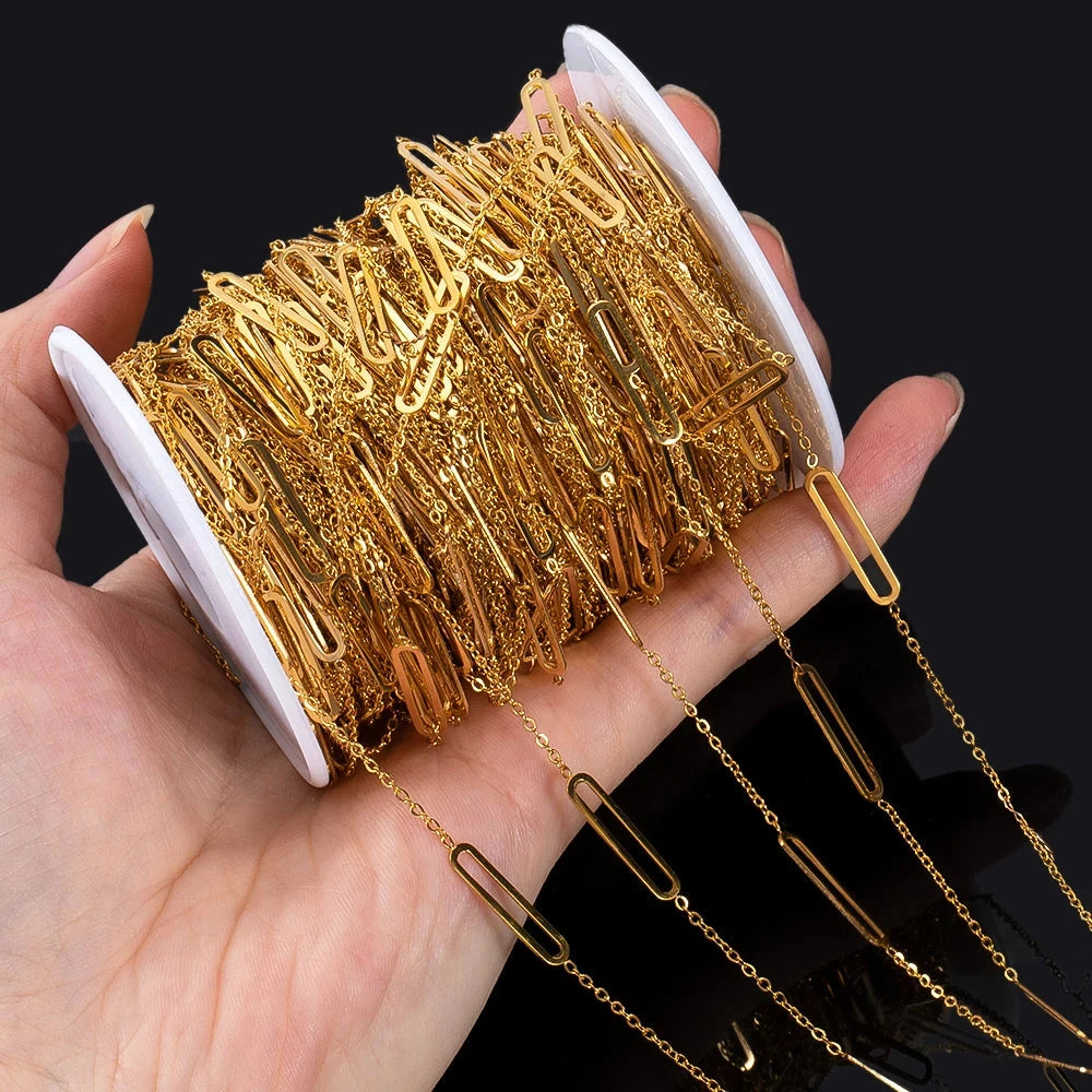 No Fade 1Meter Stainless Steel Gold Plated Embossed Link Chains DIY Women Men Necklaces Bracelets Jewelry Making Bags Chain Bulk - AMULET RING STORE