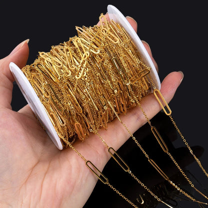 No Fade 1Meter Stainless Steel Gold Plated Embossed Link Chains DIY Women Men Necklaces Bracelets Jewelry Making Bags Chain Bulk - AMULET RING STORE