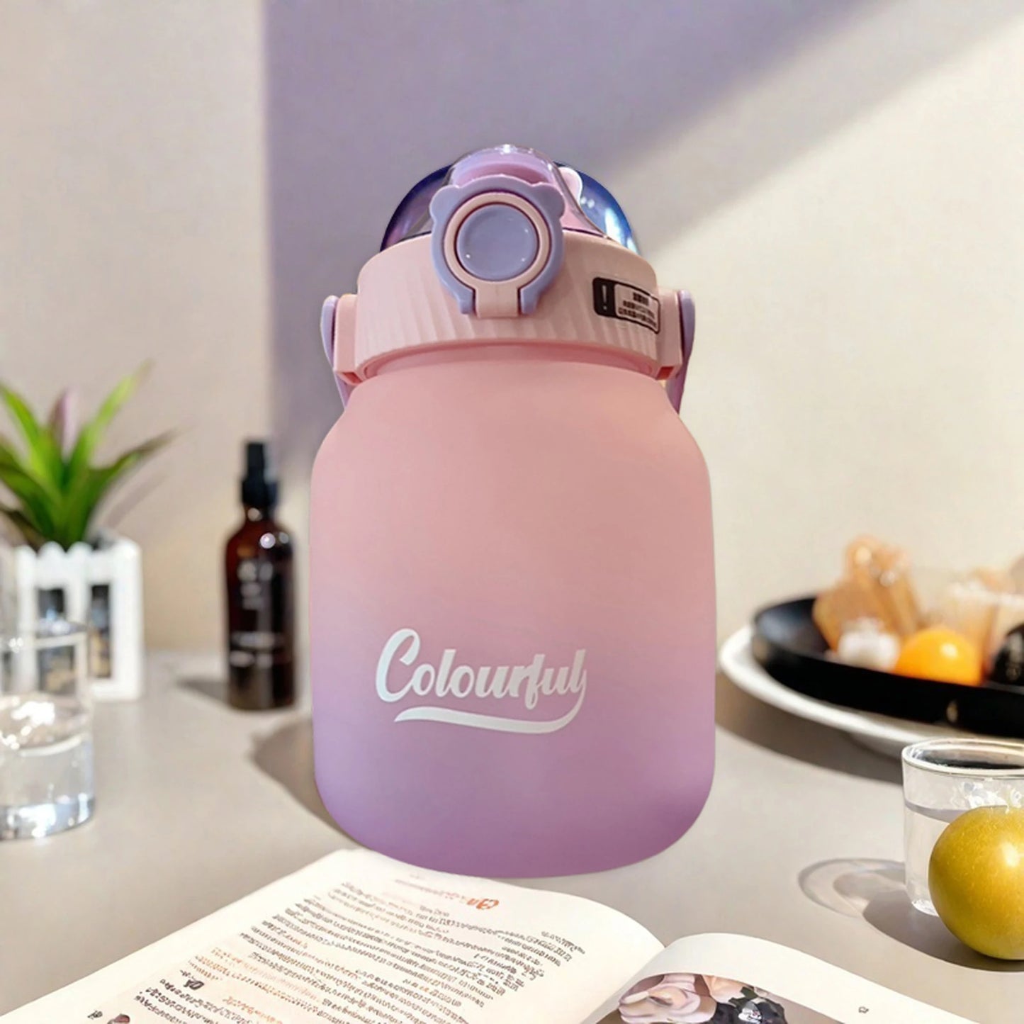 1000ml Gradient Color Water Bottle with Handle and Carry Strap for Women Men - Reusable Leakproof Plastic Cup - AMULET RING STORE