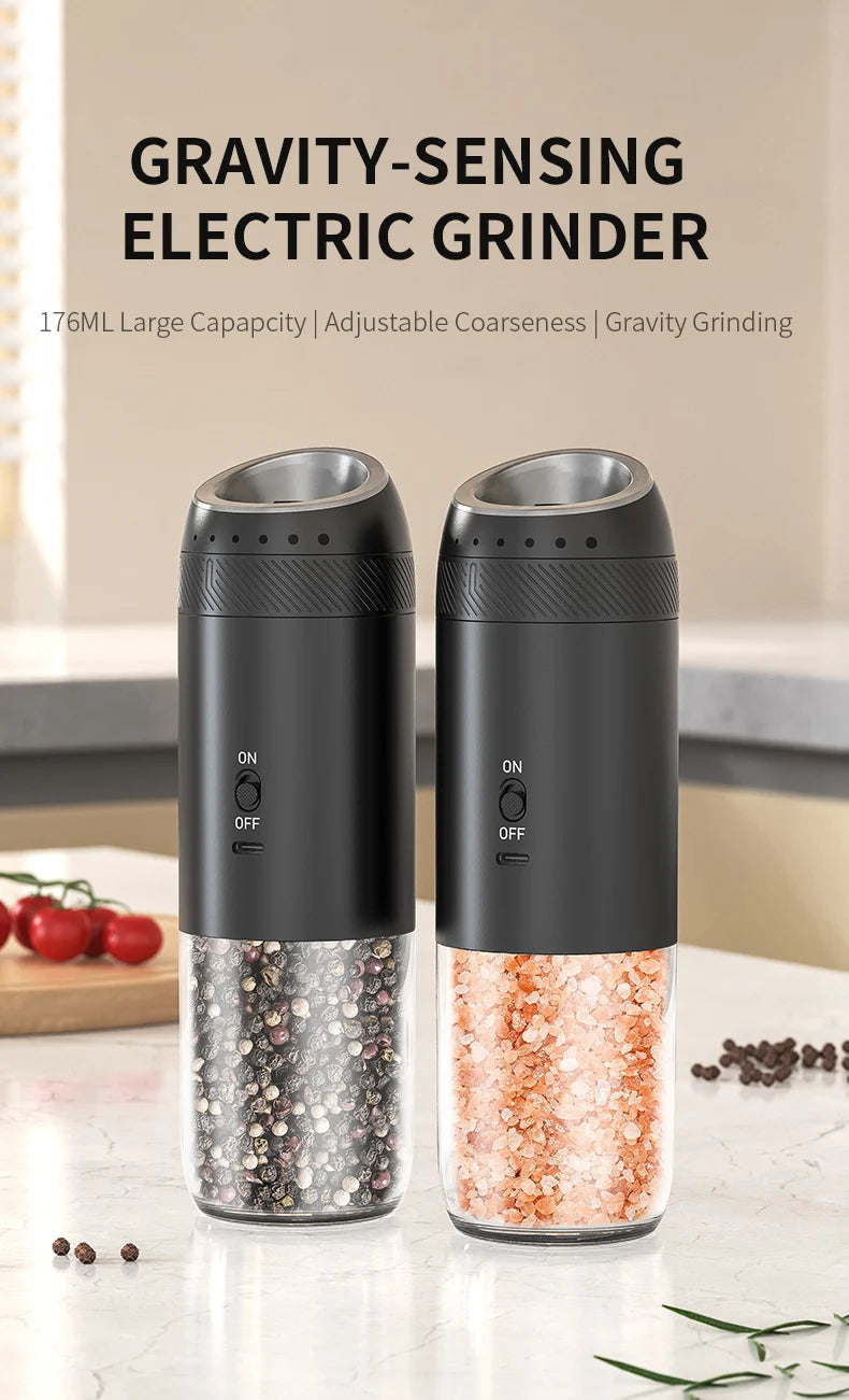 1/2PCS Electric Salt And Pepper Grinder with LED Light Gravity Sensing Adjustable Spice Mills Cordless Automatic Kitchen Gadget - AMULET RING STORE