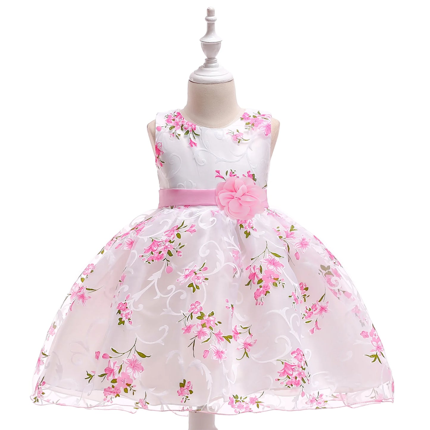 Eu's SWIND Baby Girls Dresses For 1st Birthday Floral Elegant Bow Wedding Party Tutu Gown Girls Pink White Formal Gala Costume