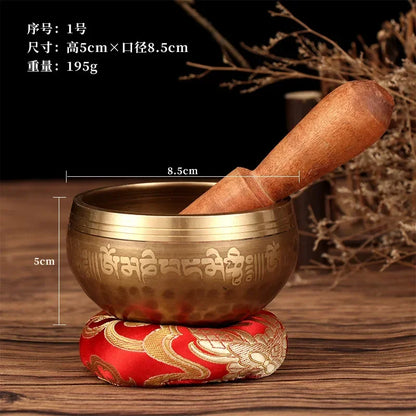 Tibetan Singing Bowl Buddhist Meditation Massage Yoga Chakra Nepal Singing Bowls Sound Healing Instruments with Accessories Gift - AMULET RING STORE