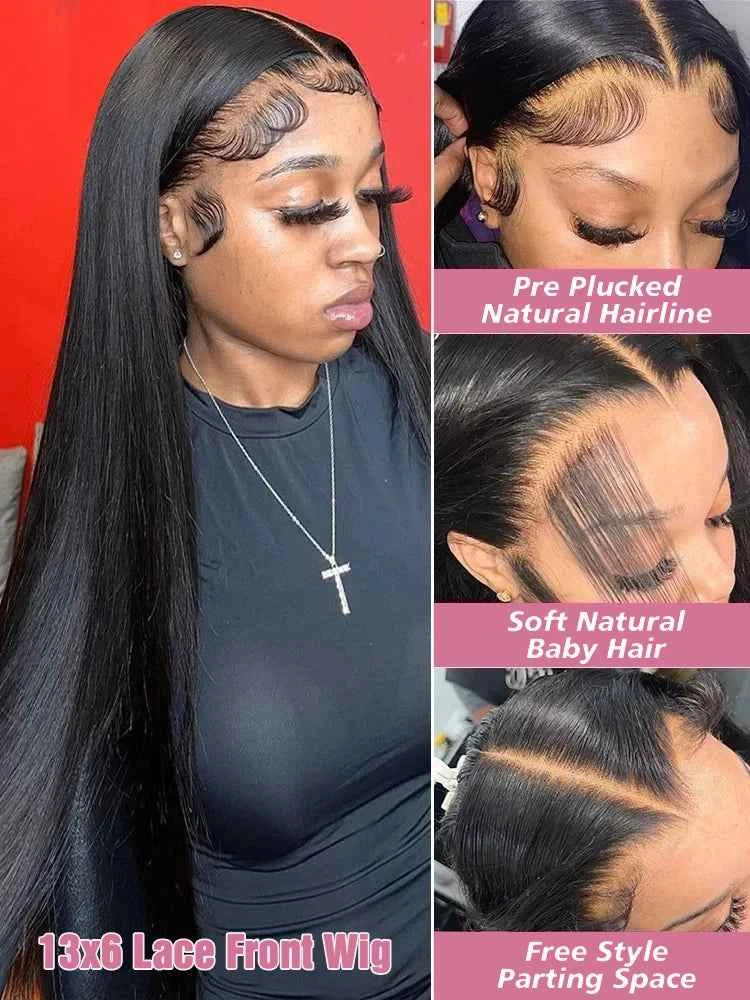 300% High Density Straight Human Hair Wigs 13x6 13x4 HD Lace Front Wig Brazilian 40 46 Inch 360 Full Lace Frontal Human Hair Wig