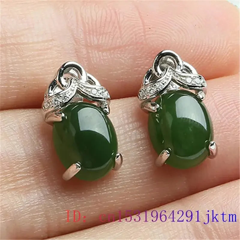 Green Jade Ear studs Zircon 925 Silver Amulet Natural Earring Chalcedony Women Crystal Jewelry Fashion Gifts Gemstone