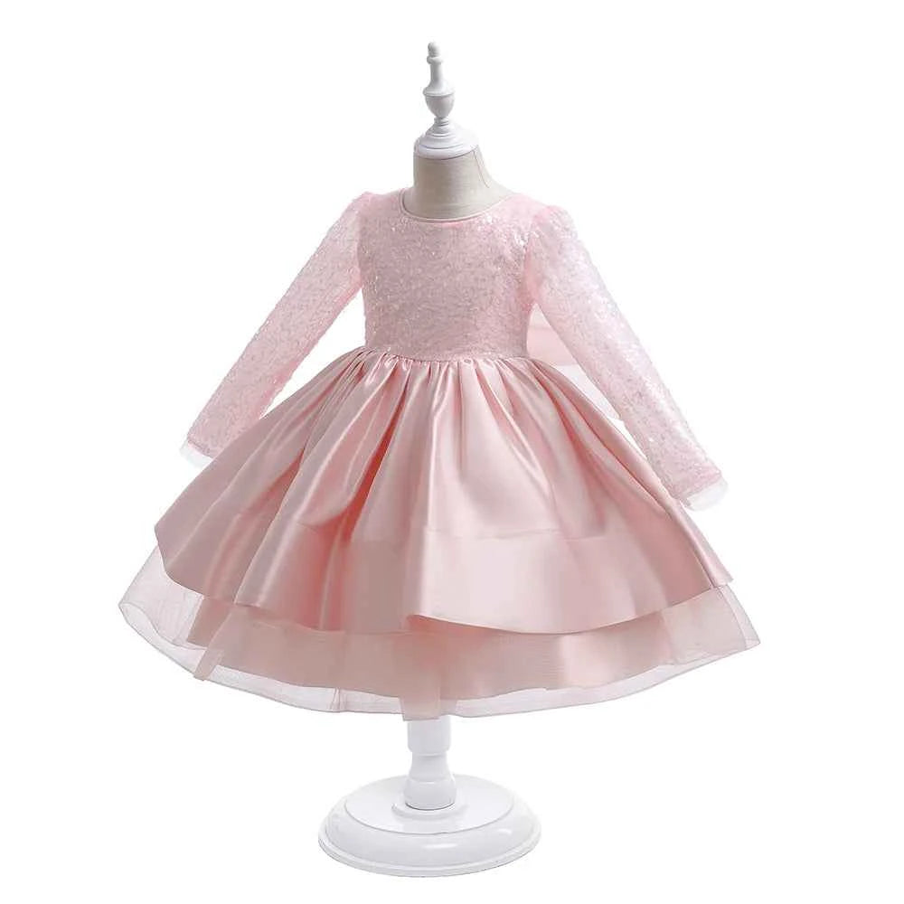 Baby Girl Birthday Fluffy Dress Infant Sequin Baptism Gown Flower Wedding Costume Kids Long Sleeved Clothes Toddler Vestidos
