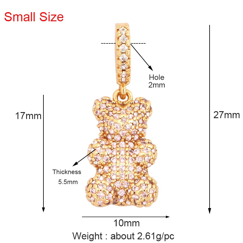 Luxury Fine Inlaid Rainbow Cubic Zirconia Charm Pendant,Cute Bear Jewelry Necklace Bracelet Making Wholesale Supplies M85 - AMULET RING STORE