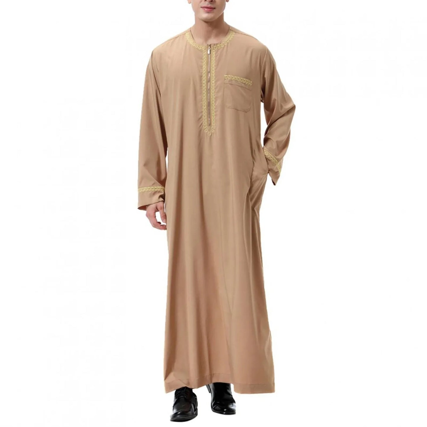 Traditional Muslim Clothing Men's Muslim Shirt robe embroidery Islamic Royalty Dubai Robe O-Neck Long Sleeve Retro Loose Abaya - AMULET RING STORE
