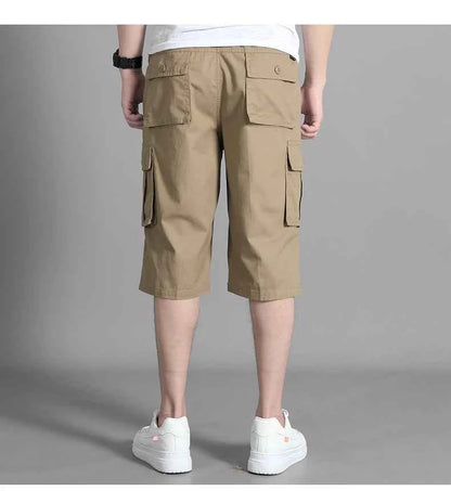 New Men's Cropped Cargo Shorts Men Casual Sports Pants Zipper Pocket Summer Cotton Shorts Running Jogger Shorts Elastic Waist