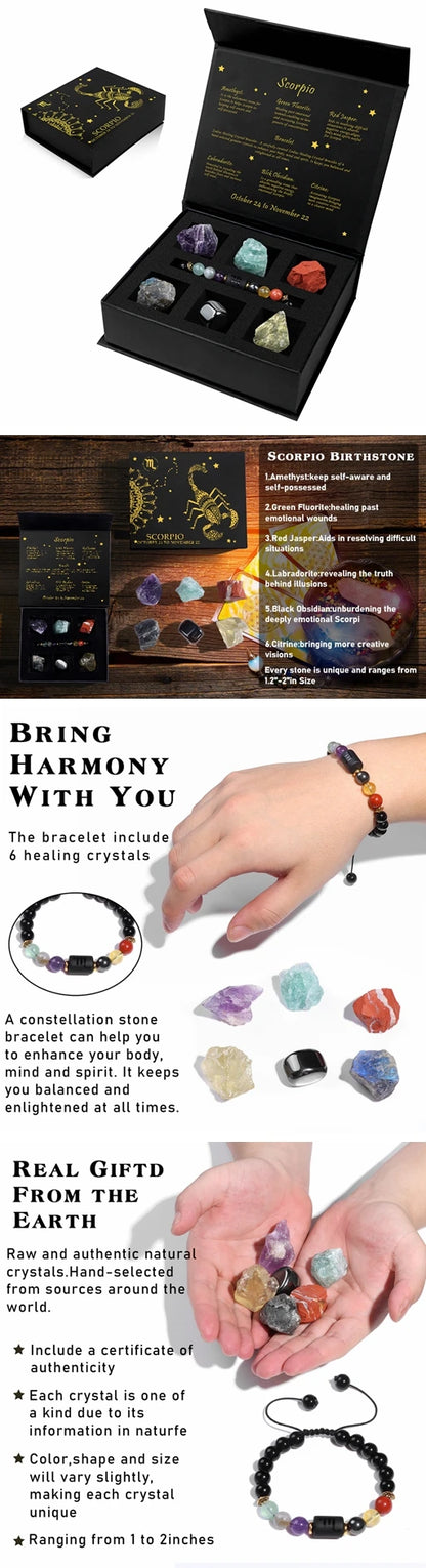 Aries Bracelet Birthday Gift Box To Friend Family Constellation Sign Braided Bracelet With 6 Natural Stone Jewelry For Women Men