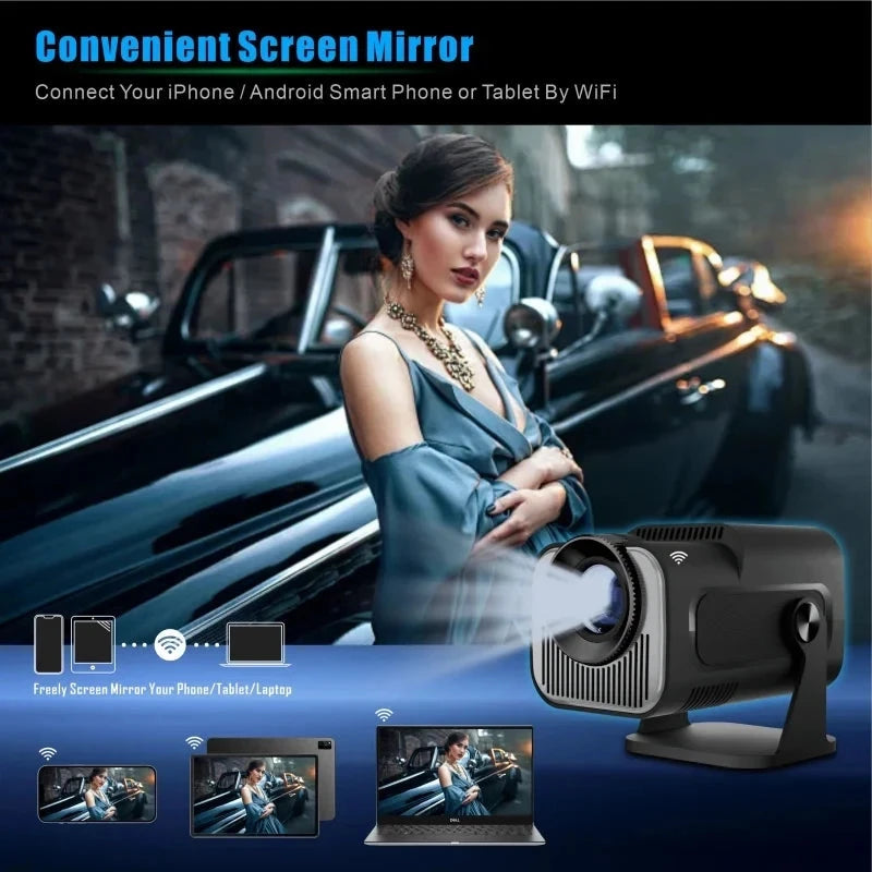 FGHGF HY320 Mini Upgrade Native 720P Android 11 Projector 300ANSI Wifi6 BT5.0 4K Cinema Outdoor Portable 180 ° Rotable Projector