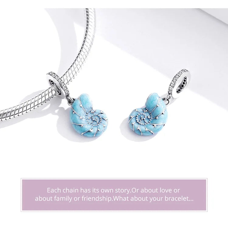 BISAER 925 Sterling Silver Charm Ocean Style Fish Dolphin Mermaid Shell Blue CZ Bead For Necklace&Bracelet DIY Fine Jewelry Gift - AMULET RING STORE