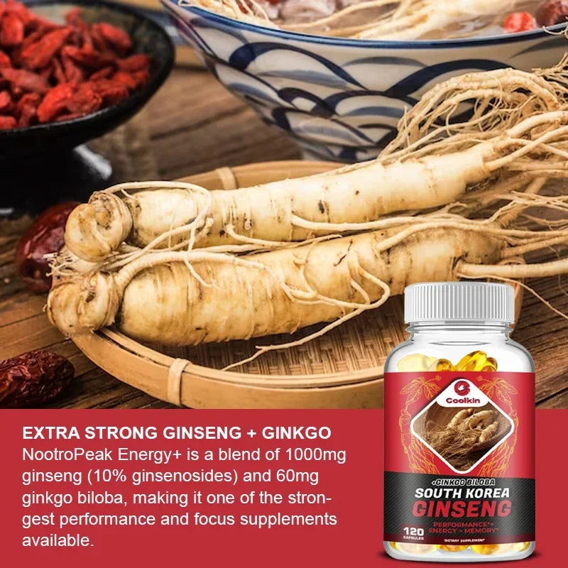 Authentic Korean Red Ginseng 1000mg + Ginkgo Biloba 60mg, Male Supplement Capsules - AMULET RING STORE