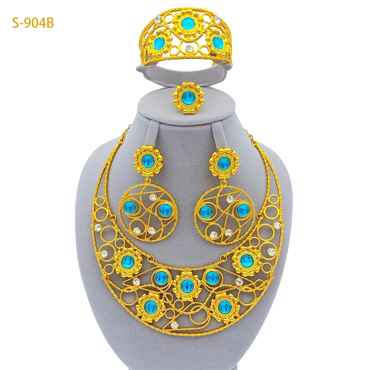 Ethiopian 24k Gold Plated Big Pendant Necklaces Set For Women