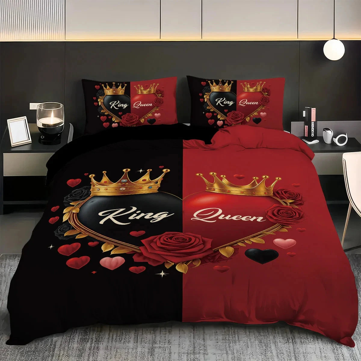 3pcs Love couple pattern printed bedding set, 1*quilt cover+2*pillowcase, suitable for couples and adults bedrooms - AMULET RING STORE