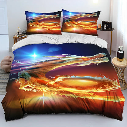 Dragon Cartoon Comforter Bedding Set,Duvet Cover Bed Set Quilt Cover Pillowcase,King Queen Size Bedding Set for Adult Child Gift