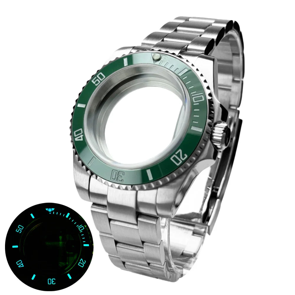 40mm 200m Waterproof NH34 NH35 NH36 Watch Case Accessories for Oyster Band SUB Watch Maker 120clicks BGW9 blue lume Bezel - AMULET RING STORE