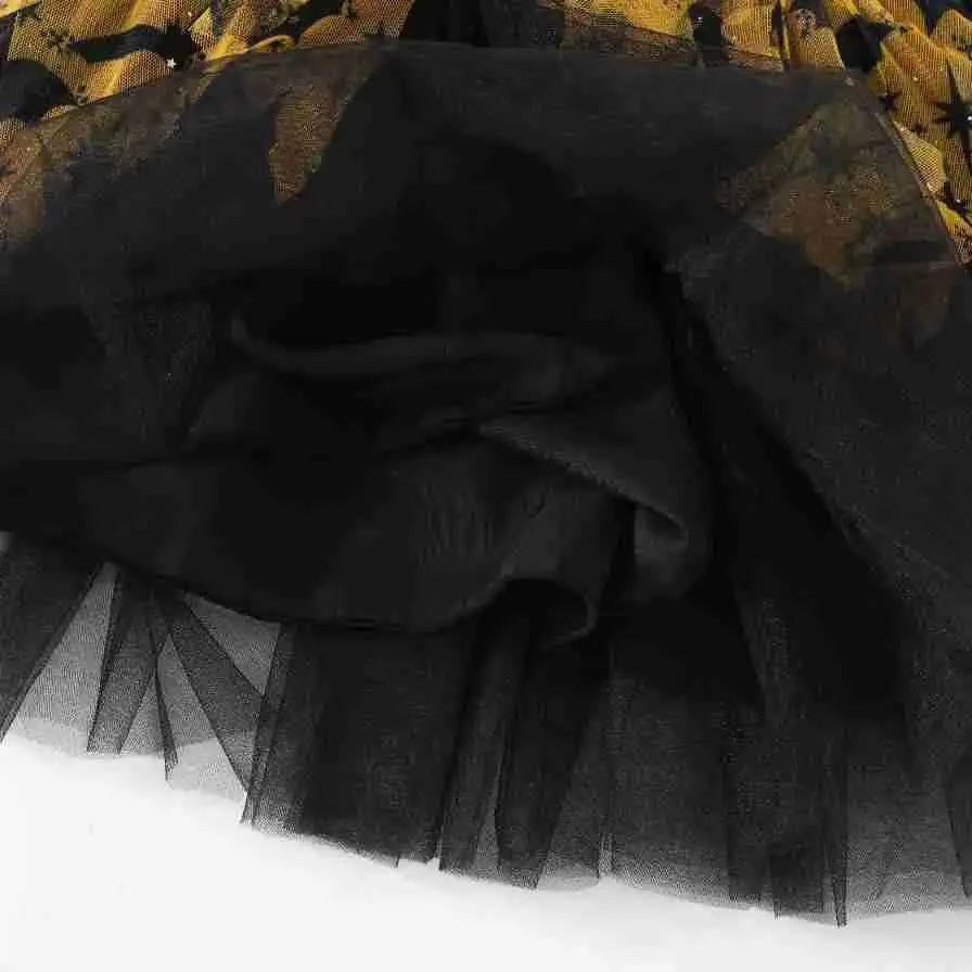 New Baby Girls Cute Cartoon Halloween Dress Long Sleeves Spliced Mesh Yarn Irregular Dress  Autumn Princess Party Tutu Dresses