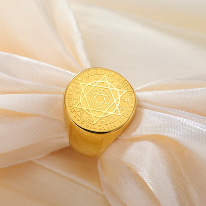Dawapara Talisman Seal Solomon Ring Hexagram 12 Constellation Kabbalah Prosperity Good Health Amulet Stainless Steel Jewelry - AMULET RING STORE