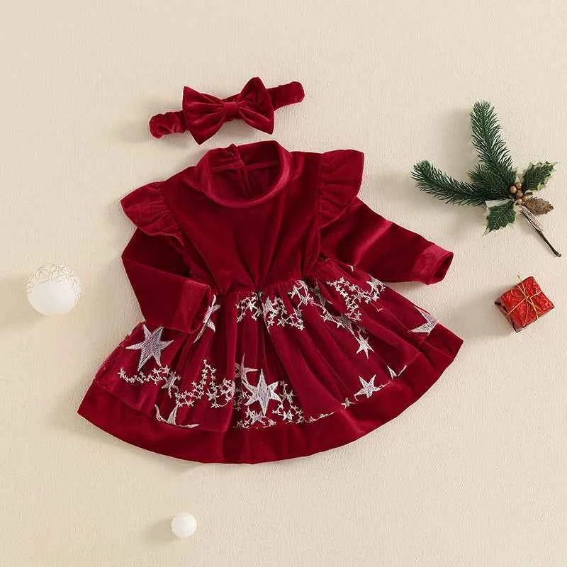 Toddler Girls Winter Outfit Cute Reindeer Print Long Sleeve Dress with Matching Headband and Leggings Set for Christmas