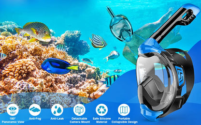Full Face Snorkel Mask with Latest Dry Top Breathing System Detachable Camera Mount for Adults Panoramic View Anti-Leak Anti-Fog - AMULET RING STORE