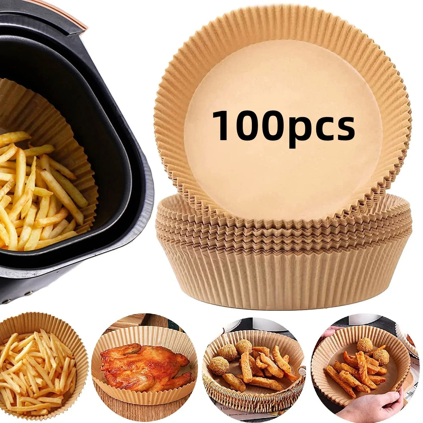 50/100/200pcs Disposable Air Fryer Paper Round/Square Special Paper Food Silicon Oil Paper Air Fryer Liners Baking Paper