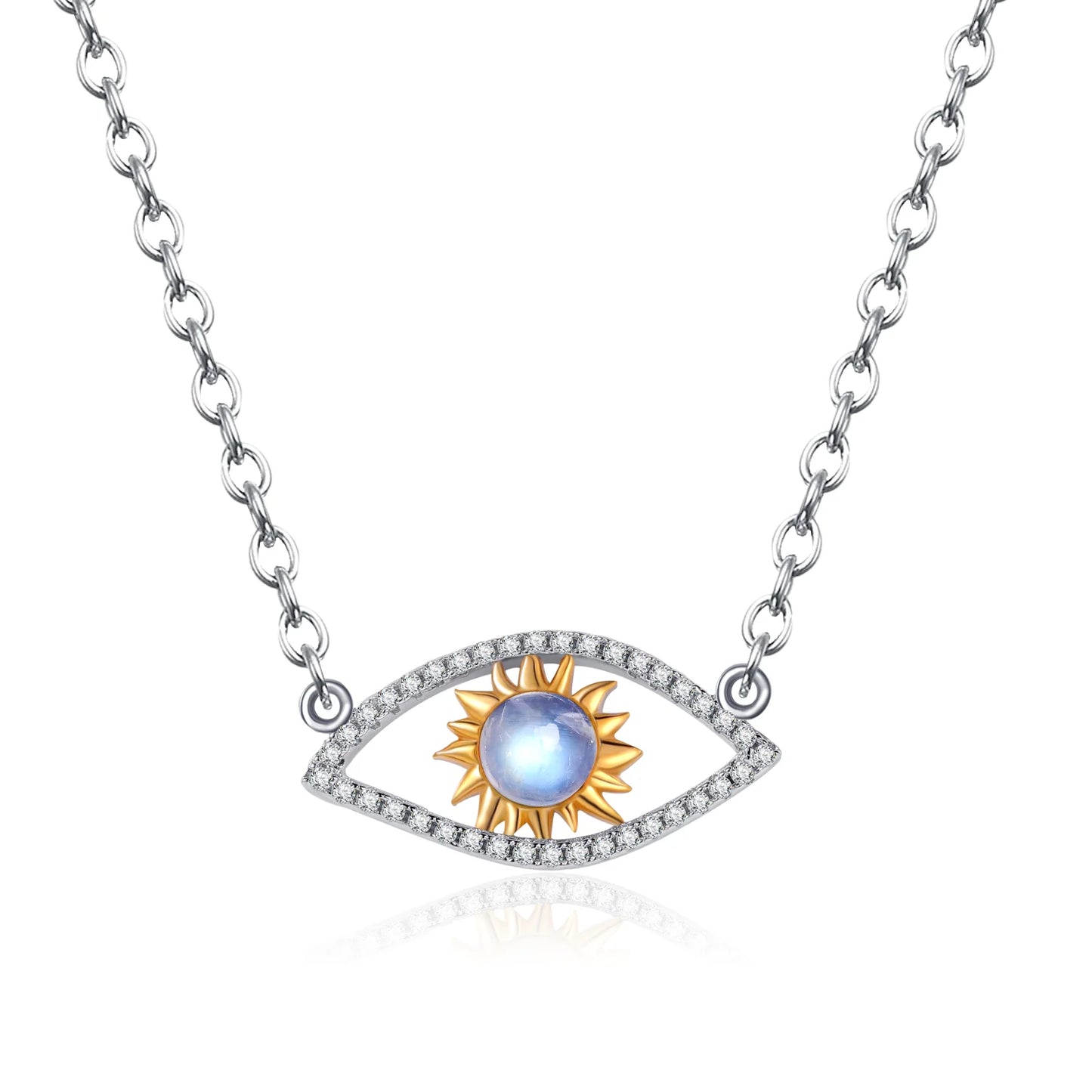 GEM'S BALLET June Birthstone 925 Sterling Silver Hamsa Necklace Milky Blue Moonstone Devil's Eye Pendant Necklace