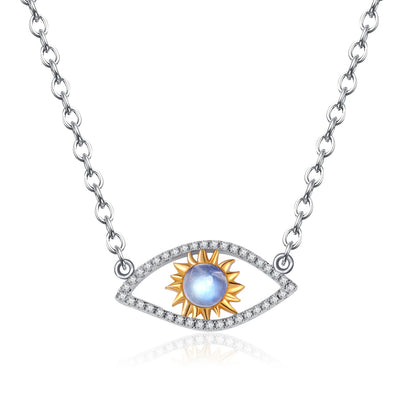 GEM'S BALLET June Birthstone 925 Sterling Silver Hamsa Necklace Milky Blue Moonstone Devil's Eye Pendant Necklace