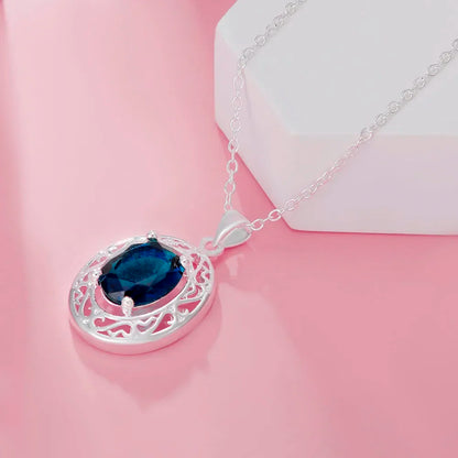 45cm 925 Sterling Silver Pretty Blue Crystal Zircon Necklaces For Women fashion party wedding engagement Jewelry holiday gifts