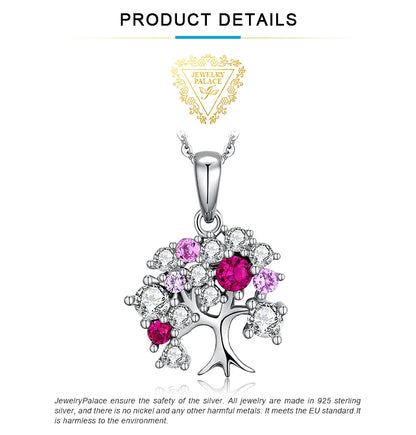 JewelryPalace Life Tree Created Ruby 925 Sterling Silver Pendant Necklace for Women Statement Gemstone Jewelry Choker No Chain