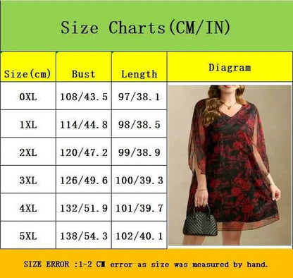 Boho Floral Print Maxi Dress - Layered Mesh V-Neck Plus Size Women's Dress