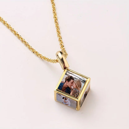 Custom 6 Pictures Fashion 6 faces Cube Necklace Pendant Unique, Gift for Father's Mother's Day Birthday Valentine's Day Wedding