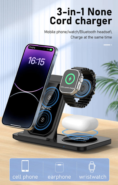3 in 1 Wireless Charger Stand Pad For iPhone 15 14 13 12 X Max Foldable Fast Charging Station Dock For IWatch 8 7 SE AirPods Pro