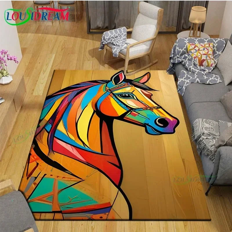 3D Fashion Exquisite Painting Horse Printed Carpet Living Room Anti-Skid Area Rug Kids Bedroom Mats Yoga Mat Large Carpet Decor
