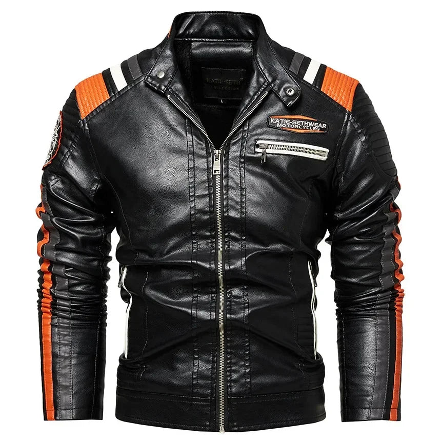 Men's Motorcycle Leather Jacket Standing Collar Coat Jacket Men's Leather Bomber Moto Jackets Baseball Collar PU Bike For Male
