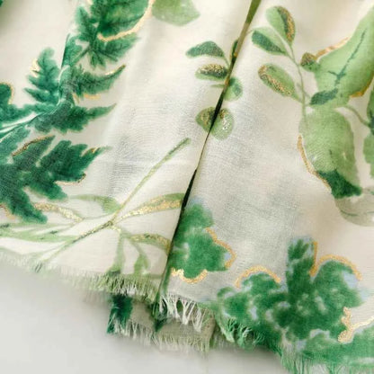 Winter Lurex Leaf Floral Fringe Cotton Viscose Shawls Scarf Lady High Quality Wrap Pashmina Stole Bufandas Muslim Hijab 180*90Cm