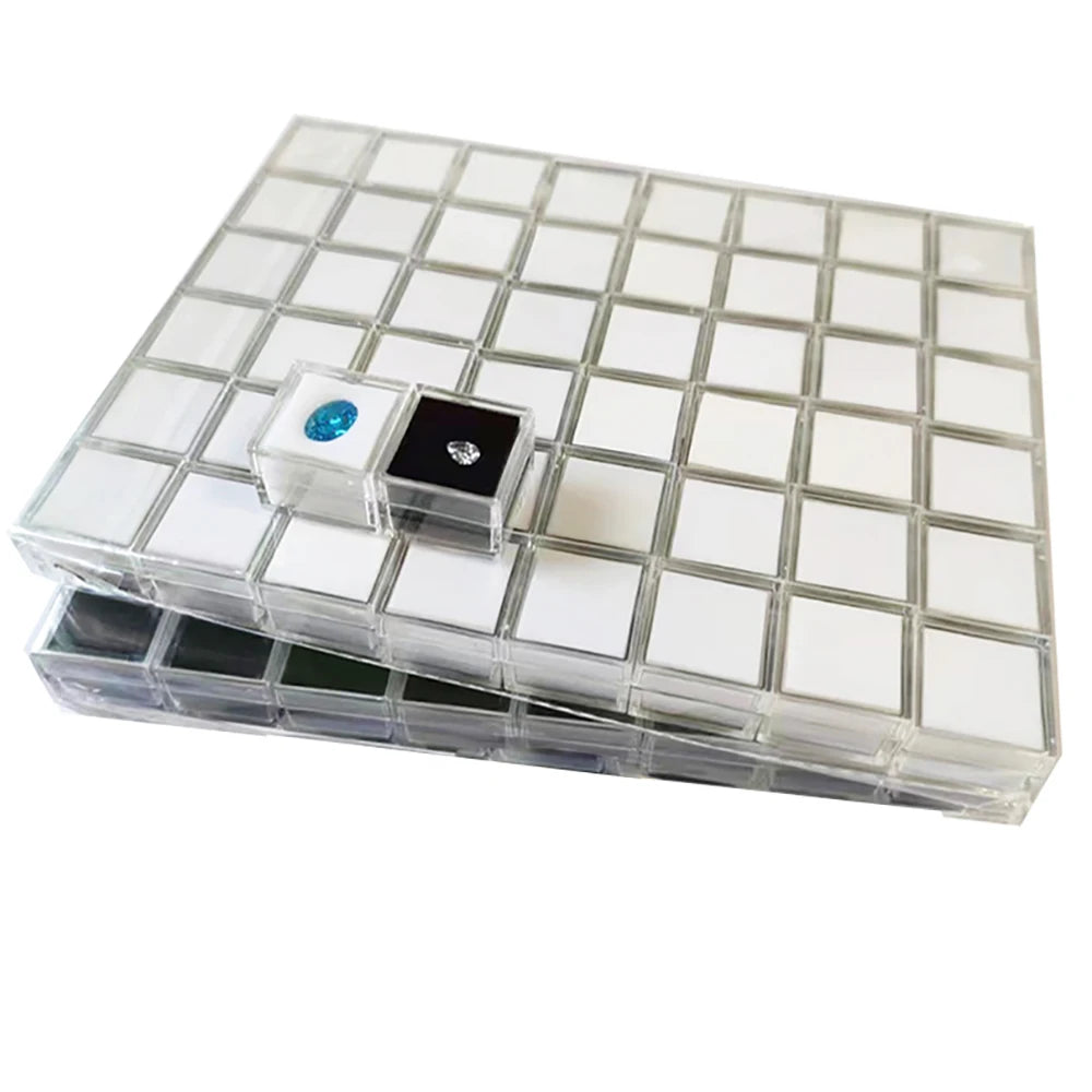 Transperant Square Diamond Jewelry Storage Box Stone Display Case Round Gemstone Organizer 1Pc Small Coin Ring Travel Gift Box - AMULET RING STORE