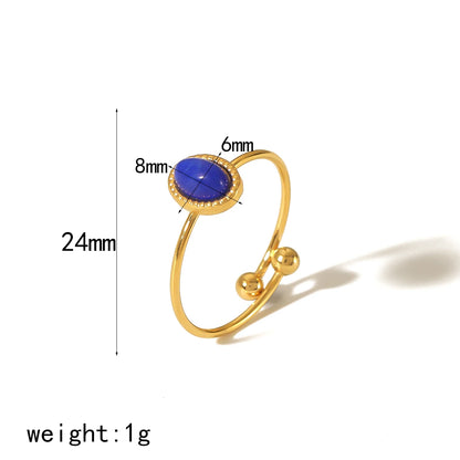 Stainless steel 18k Gold plated Minimalist ring Natural stone Obsidian Adjustable Stackable ring for Women
