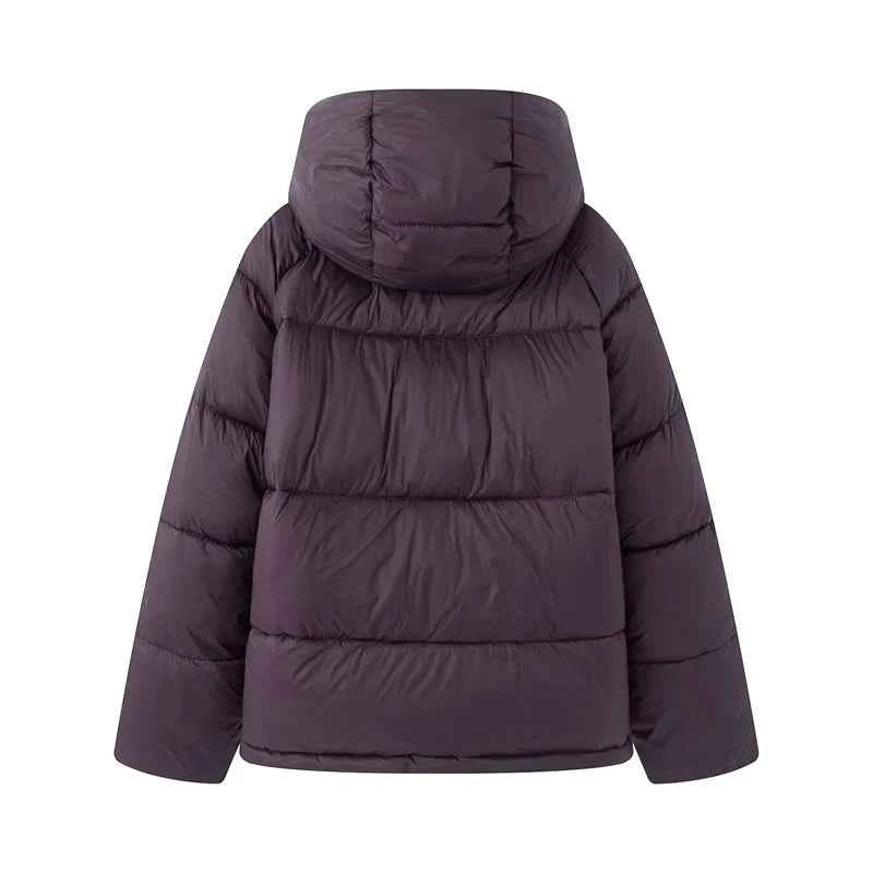 Women's Hooded Purple Cotton Jacket - Quilted Design, Warm Winter Coat, Casual Cold-Weather Outerwear
