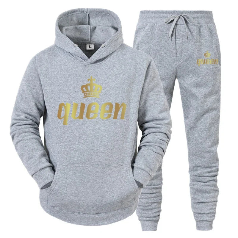 King And Queen Couple Outfit Hoodie and Jogger Pants High Quality Men Women Daily Casual Sport Jogging Suit King Queen Tracksuit - AMULET RING STORE