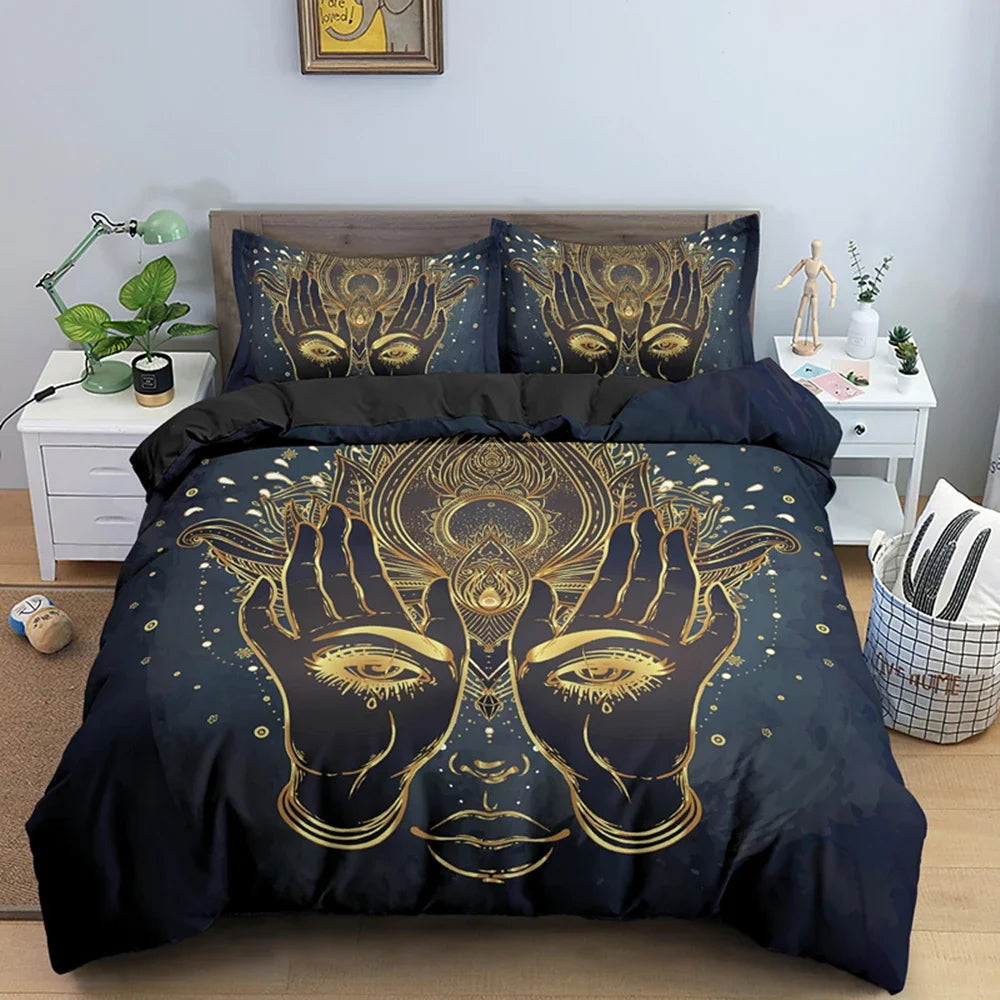 2/3pcs Bed Set Bohemian Lotus Duvet Cover Set Mandala Flower Quilt Cover Adult Black Polyester Bedding Set Queen King Twin Teens - AMULET RING STORE