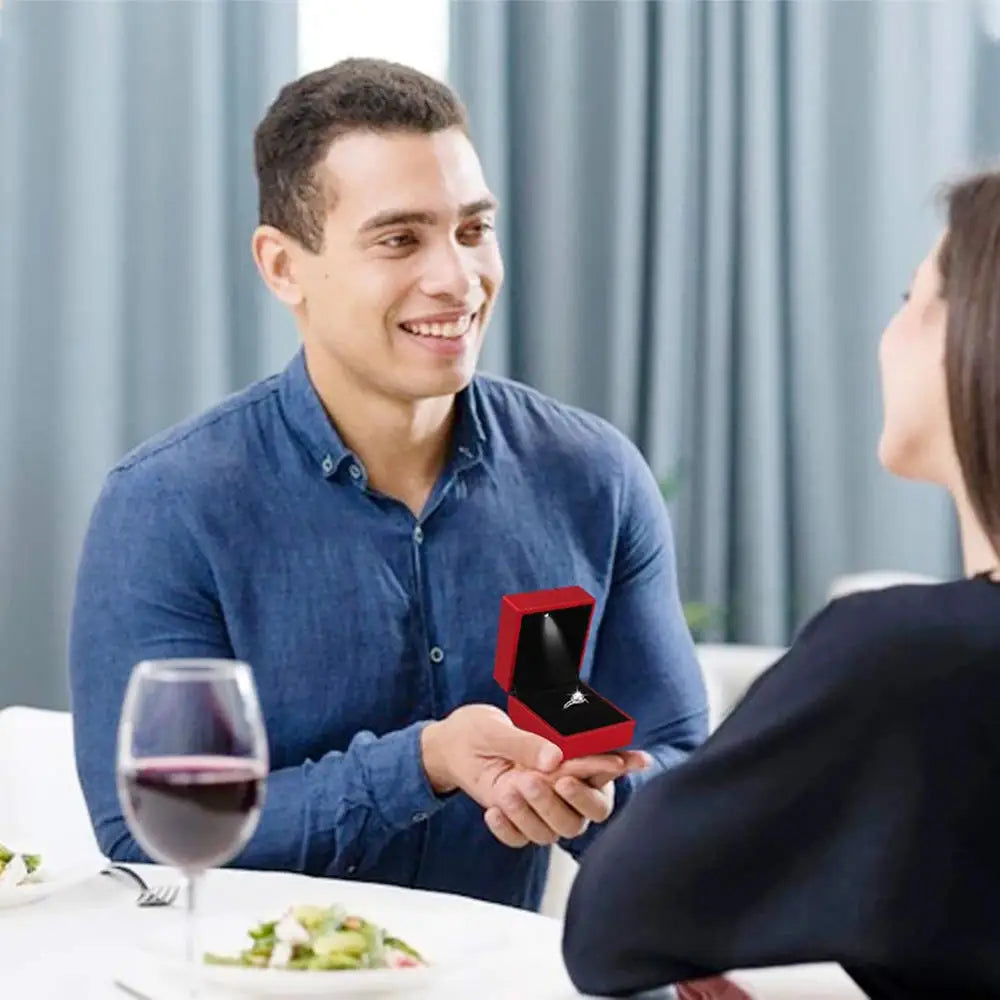 New in LED Light Jewelry Box Ring Earrings Earnail Pendant Organizer Imitation Leather Velvet Decorative Gold Frame Storage Box - AMULET RING STORE