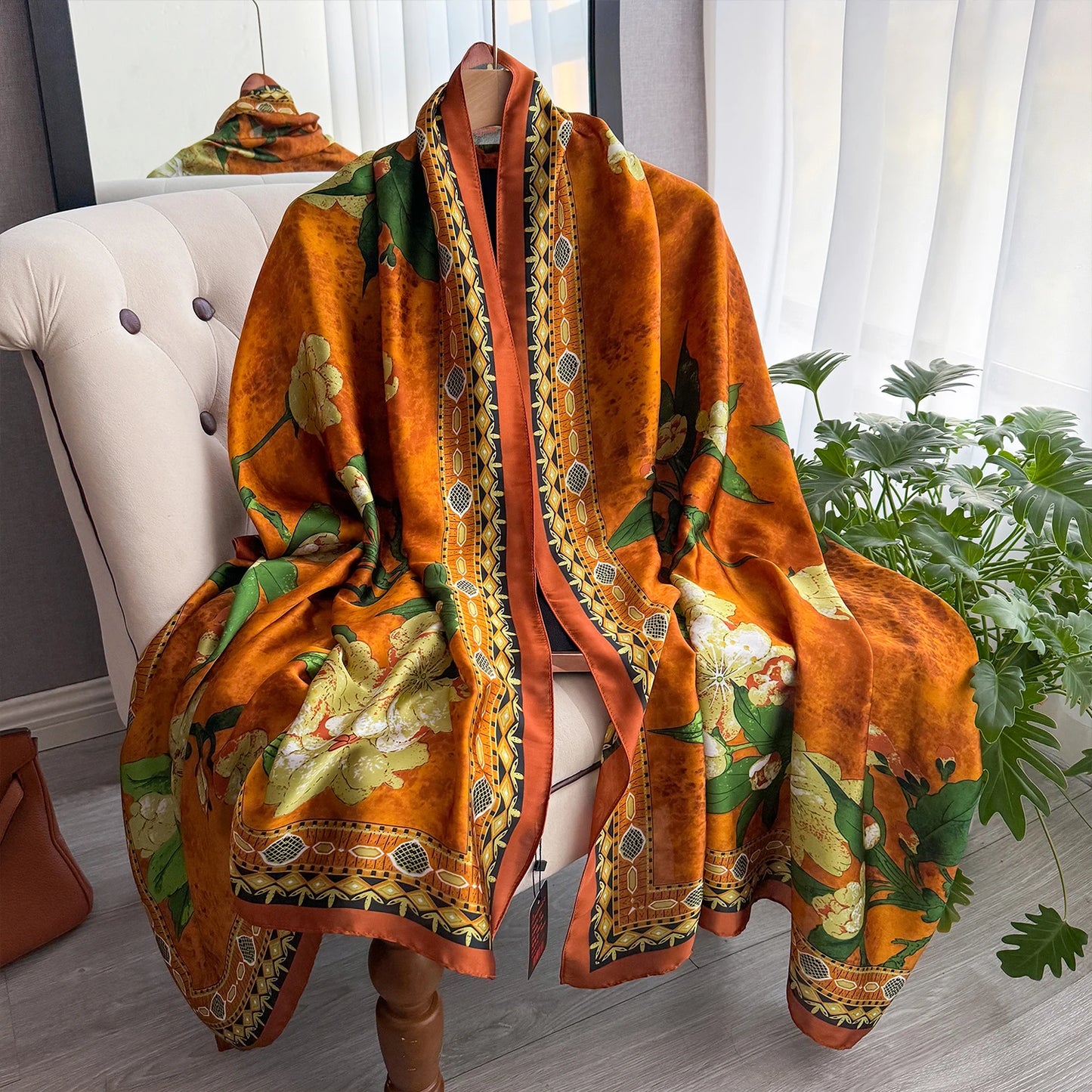 Latest Spring High Quality Soft Silk Scarf Women Ladies Elegant Print Scarf Fashion Shawl Beach sun Protection Designer Scarf