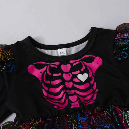 New Baby Girls Cute Cartoon Halloween Dress Long Sleeves Spliced Mesh Yarn Irregular Dress  Autumn Princess Party Tutu Dresses