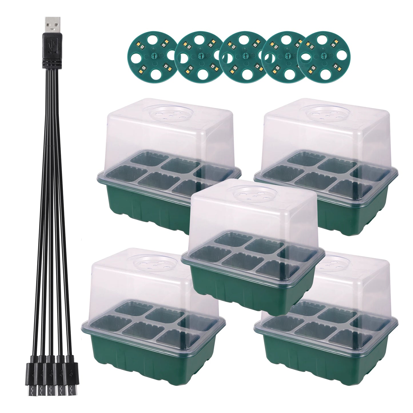 Higher Cover Nursery Tray Box with Growing light 6/12 Cell LED Full Spectrum Seedling Succulent Flower Planting Germination Pot - AMULET RING STORE