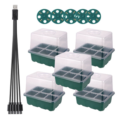 Higher Cover Nursery Tray Box with Growing light 6/12 Cell LED Full Spectrum Seedling Succulent Flower Planting Germination Pot - AMULET RING STORE