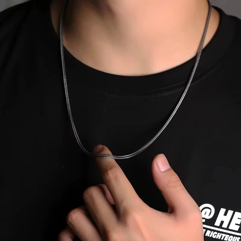 Real S925 Pure Silver Men's Necklace 1.6MM Foxtail Necklace for Men Individuality Vintage solid Silver Snake Bone Chain - AMULET RING STORE