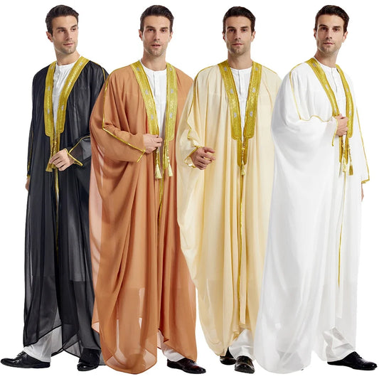 Islam Clothing Men Robe Kaftan Muslim Man Moroccan Casual Long Jubba Thobe Arabic Robe Middle East National Costume Eid Ramadan
