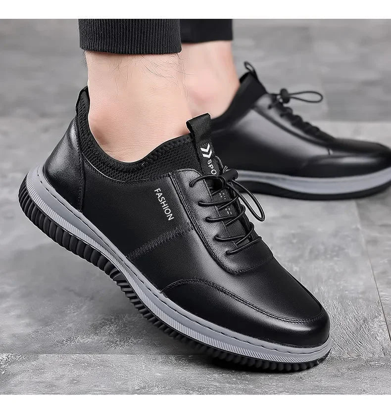 Leisure sports leather shoes for men in autumn 2024 new breathable walking low cut soft sole soft surface anti slip board shoes - AMULET RING STORE
