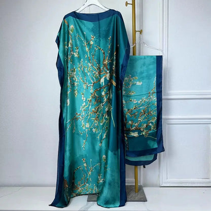 WINYI African Muslim Lady Summer Boho fashion Printed Kaftan holiday Dress loose Streetwear Abaya with belt beach dress